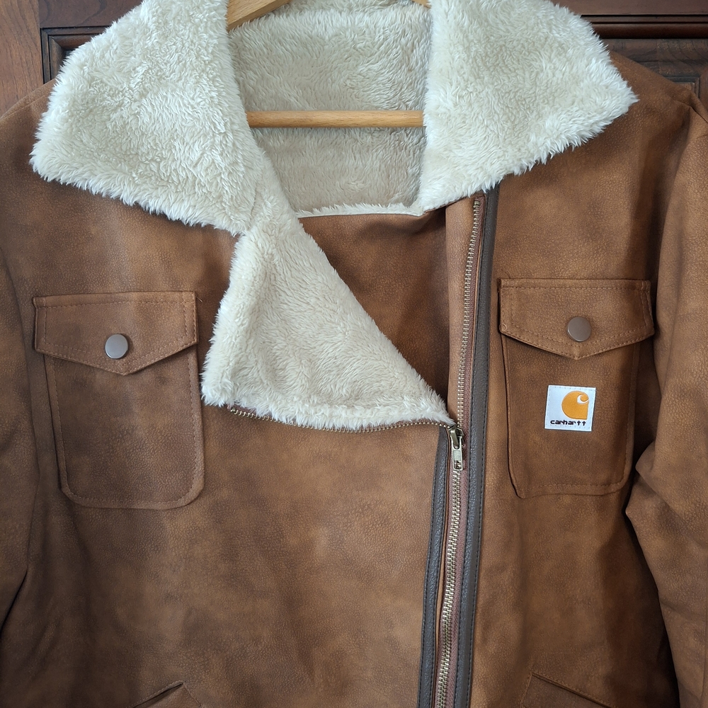 Carhartt Faux Leather Men's XL Rust Color Sherpa-Lined Jacket